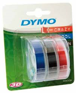 3 x 3D tape Rød/sort/blå til Dymo/Omega/Junior prægemaskine - DYMO - 